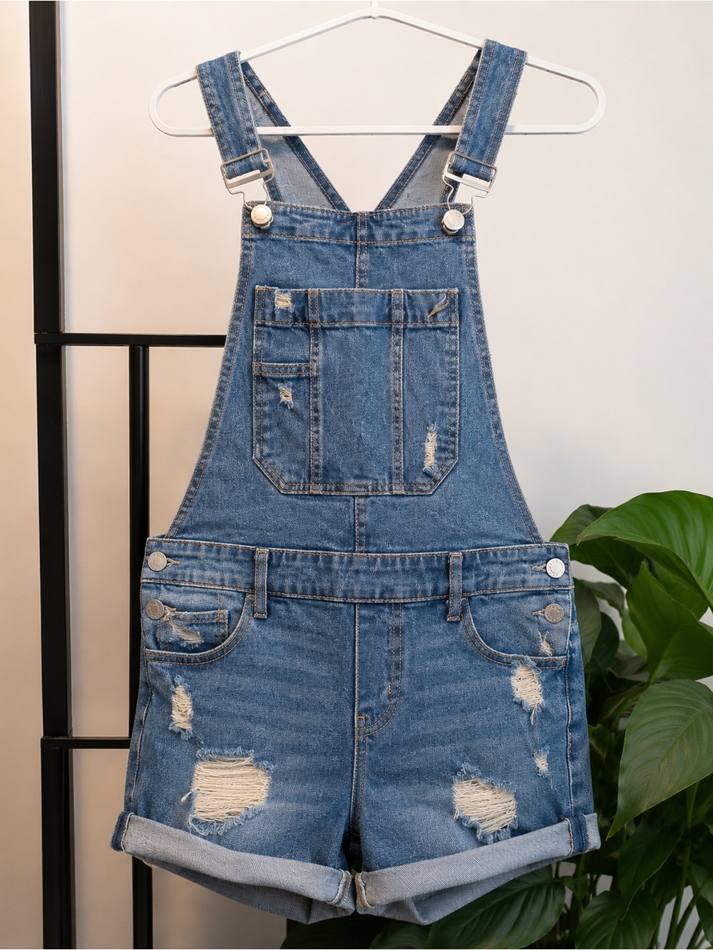 Garage short denim overalls